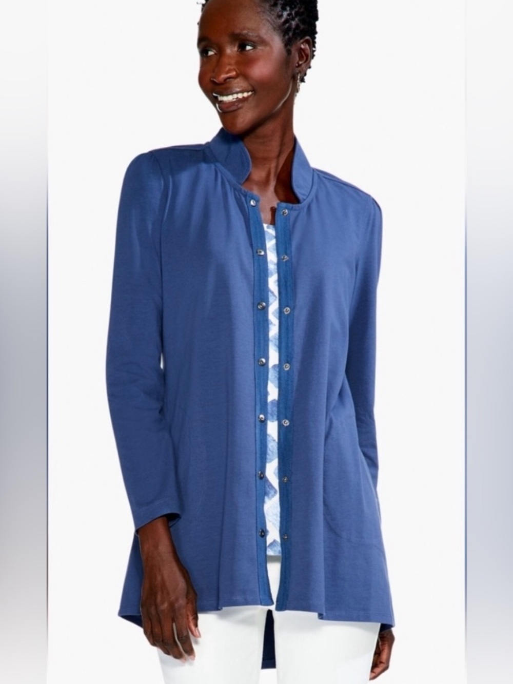 NEW NIC+ZOE Harbor Blue Snap Front Jacket Cardigan – Size Large – NWT
